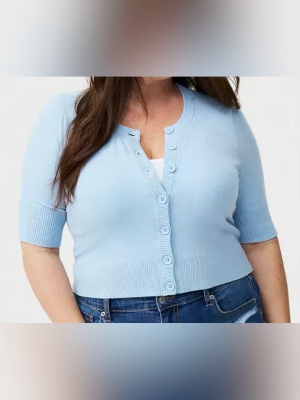 Torrid Everyday Soft Cardigan Crewneck Shrug Cropped Sweater Cerulean Blue